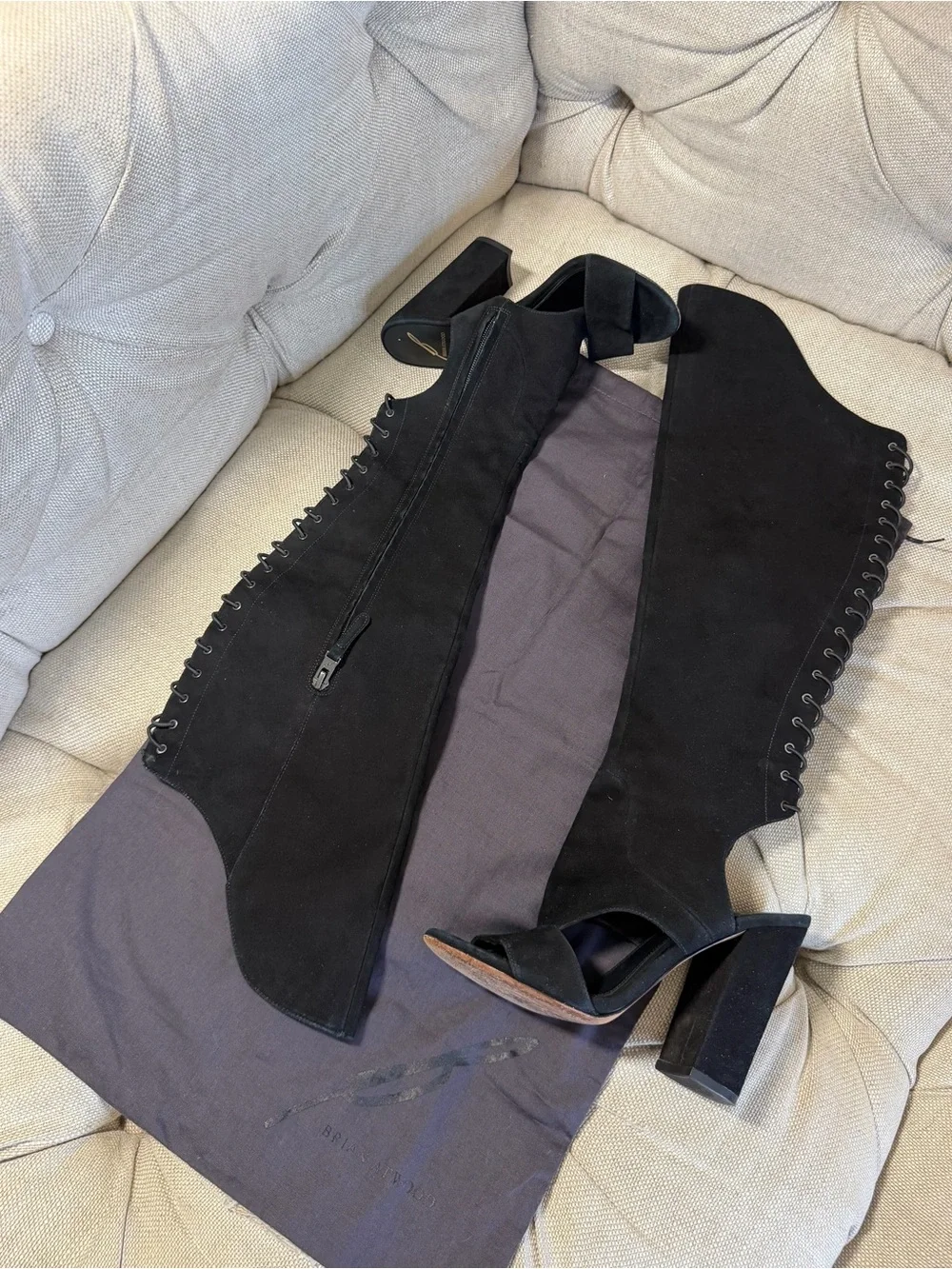 Brian Atwood Black Suede Knee High Stiletto Boots Size 36/6